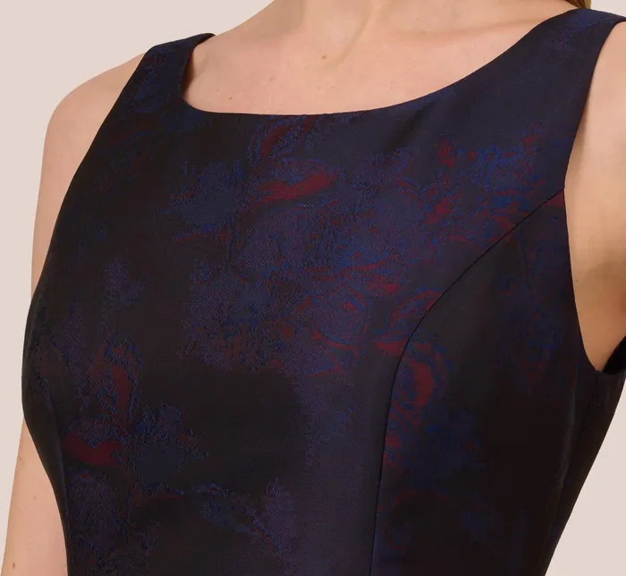 Adrianna Papell Jacquard Midi Dress With Metallic Floral Trim In Navy Pink Multi NavyPink Multi Women Floral Dresses Adrianna Papell Jacquard Midi Dress With Metallic Floral Trim In Navy Pink Multi NavyPink Multi Women Floral Dresses