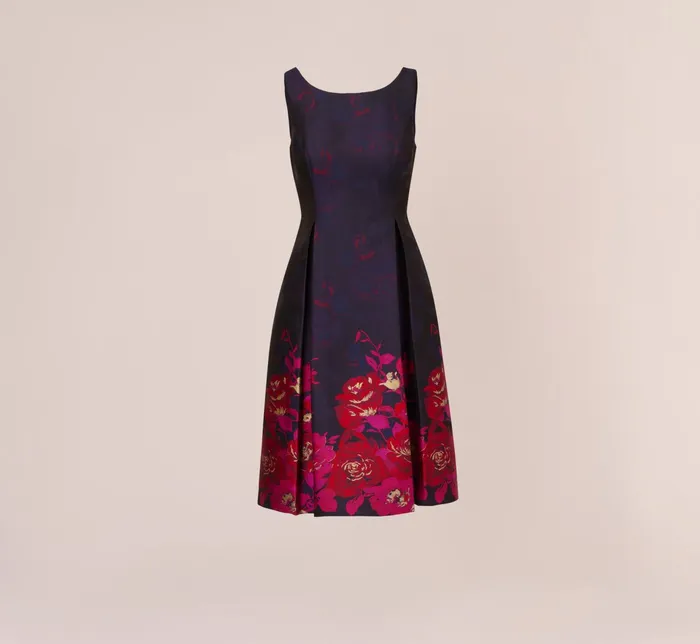 Adrianna Papell Jacquard Midi Dress With Metallic Floral Trim In Navy Pink Multi NavyPink Multi Women Floral Dresses Adrianna Papell Jacquard Midi Dress With Metallic Floral Trim In Navy Pink Multi NavyPink Multi Women Floral Dresses