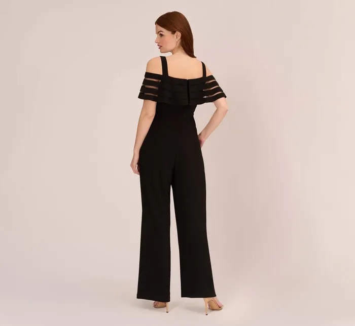 Adrianna Papell Jersey Banded Ruffled Jumpsuit With Cold Shoulder In Black Black Women Cocktail Dresses Adrianna Papell Jersey Banded Ruffled Jumpsuit With Cold Shoulder In Black Black Women Cocktail Dresses
