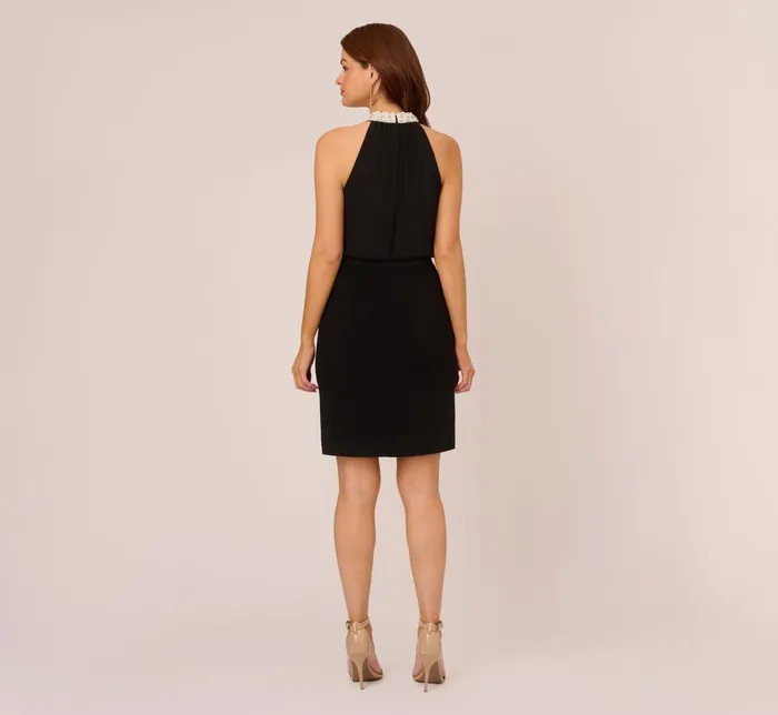Adrianna Papell Jersey Blouson Dress With Pearl Mock Neck And Tie Waist In Black Black Women Cocktail Dresses Adrianna Papell Jersey Blouson Dress With Pearl Mock Neck And Tie Waist In Black Black Women Cocktail Dresses