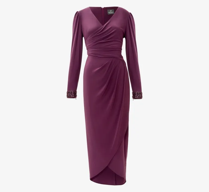 Adrianna Papell Jersey MidiLength Wrap Dress With Beaded Cuff In Rich Shiraz Rich Shiraz Women Midi Dresses Adrianna Papell Jersey MidiLength Wrap Dress With Beaded Cuff In Rich Shiraz Rich Shiraz Women Midi Dresses