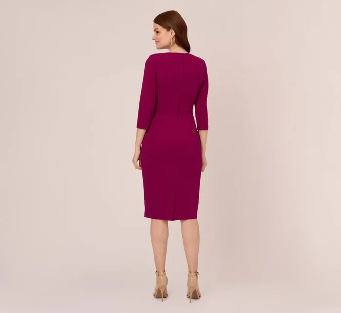 Adrianna Papell Knit Crepe Bow Sheath Dress With Three Quarter Sleeves In Wildberry Wildberry Women Midi Dresses Adrianna Papell Knit Crepe Bow Sheath Dress With Three Quarter Sleeves In Wildberry Wildberry Women Midi Dresses