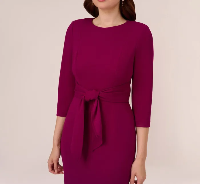 Adrianna Papell Knit Crepe Bow Sheath Dress With Three Quarter Sleeves In Wildberry Wildberry Women Midi Dresses Adrianna Papell Knit Crepe Bow Sheath Dress With Three Quarter Sleeves In Wildberry Wildberry Women Midi Dresses
