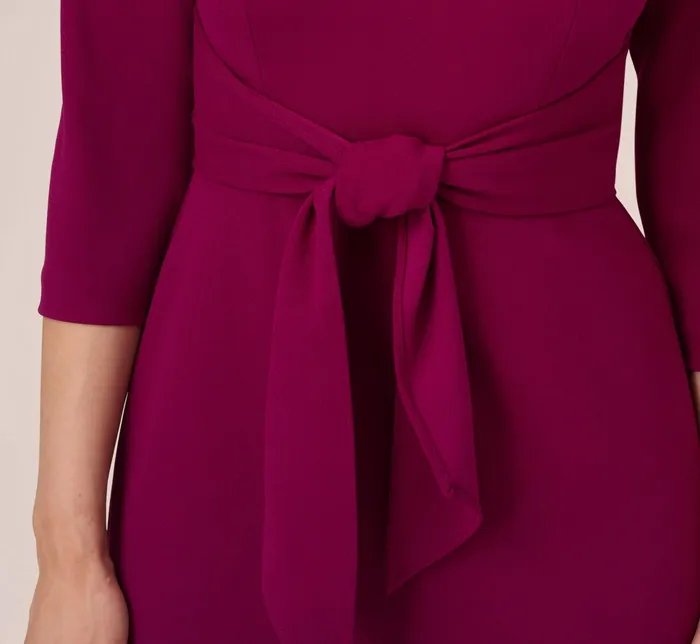 Adrianna Papell Knit Crepe Bow Sheath Dress With Three Quarter Sleeves In Wildberry Wildberry Women Midi Dresses Adrianna Papell Knit Crepe Bow Sheath Dress With Three Quarter Sleeves In Wildberry Wildberry Women Midi Dresses