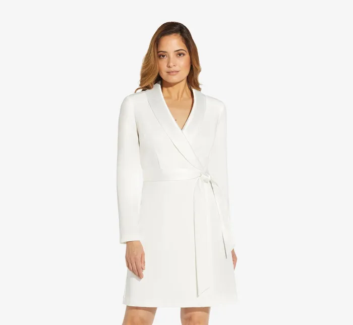 Adrianna Papell Long Sleeve Crepe Dress With Tuxedo Collar In Ivory Ivory Women Cocktail Dresses Adrianna Papell Long Sleeve Crepe Dress With Tuxedo Collar In Ivory Ivory Women Cocktail Dresses