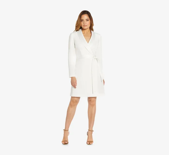 Adrianna Papell Long Sleeve Crepe Dress With Tuxedo Collar In Ivory Ivory Women Cocktail Dresses Adrianna Papell Long Sleeve Crepe Dress With Tuxedo Collar In Ivory Ivory Women Cocktail Dresses