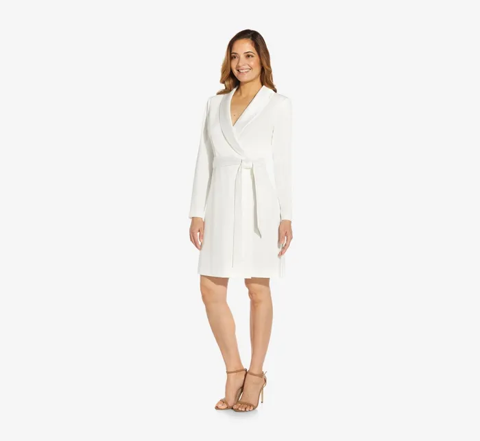 Adrianna Papell Long Sleeve Crepe Dress With Tuxedo Collar In Ivory Ivory Women Cocktail Dresses Adrianna Papell Long Sleeve Crepe Dress With Tuxedo Collar In Ivory Ivory Women Cocktail Dresses