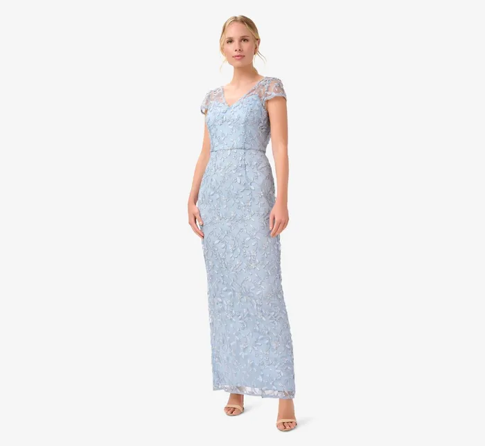 Adrianna Papell Metallic Embroidered Column Gown In Light Blue Light Blue Women Long Dresses Adrianna Papell Metallic Embroidered Column Gown In Light Blue Light Blue Women Long Dresses