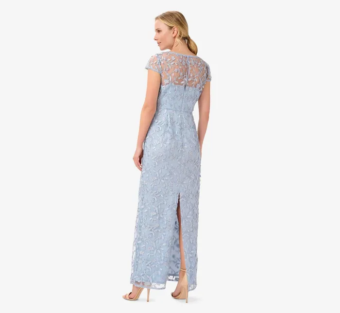 Adrianna Papell Metallic Embroidered Column Gown In Light Blue Light Blue Women Long Dresses Adrianna Papell Metallic Embroidered Column Gown In Light Blue Light Blue Women Long Dresses