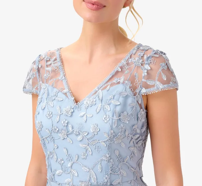 Adrianna Papell Metallic Embroidered Column Gown In Light Blue Light Blue Women Long Dresses Adrianna Papell Metallic Embroidered Column Gown In Light Blue Light Blue Women Long Dresses