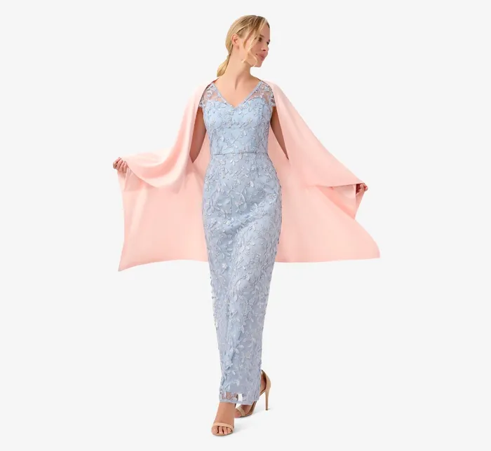 Adrianna Papell Metallic Embroidered Column Gown In Light Blue Light Blue Women Long Dresses Adrianna Papell Metallic Embroidered Column Gown In Light Blue Light Blue Women Long Dresses