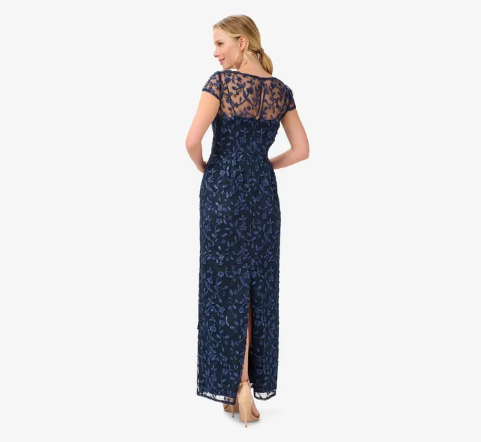 Adrianna Papell Metallic Embroidered Column Gown In Midnight Midnight Women Long Dresses Adrianna Papell Metallic Embroidered Column Gown In Midnight Midnight Women Long Dresses