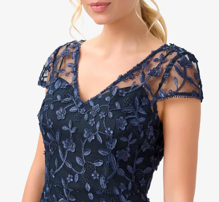 Adrianna Papell Metallic Embroidered Column Gown In Midnight Midnight Women Long Dresses Adrianna Papell Metallic Embroidered Column Gown In Midnight Midnight Women Long Dresses