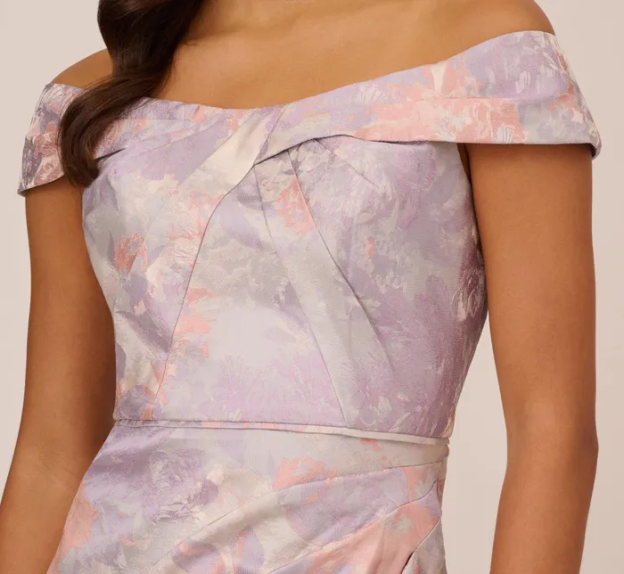 Adrianna Papell Metallic Floral Print Jacquard Gown With Off The Shoulder Neckline In Peri Multi Peri Multi Women Floral Dresses Adrianna Papell Metallic Floral Print Jacquard Gown With Off The Shoulder Neckline In Peri Multi Peri Multi Women Floral Dresses