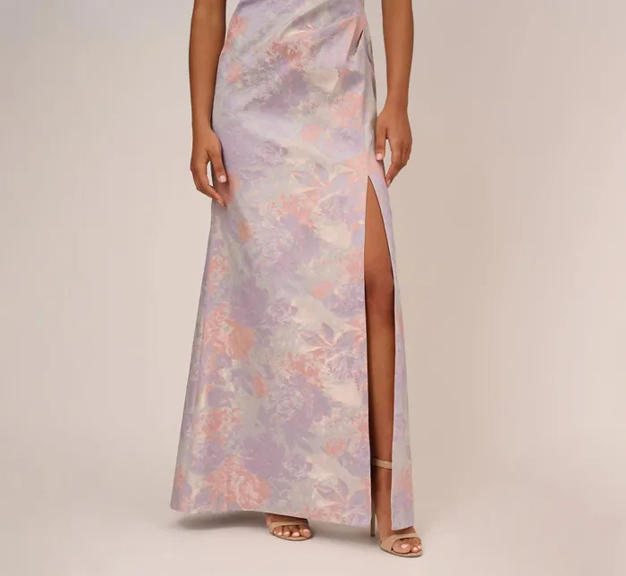 Adrianna Papell Metallic Floral Print Jacquard Gown With Off The Shoulder Neckline In Peri Multi Peri Multi Women Floral Dresses Adrianna Papell Metallic Floral Print Jacquard Gown With Off The Shoulder Neckline In Peri Multi Peri Multi Women Floral Dresses