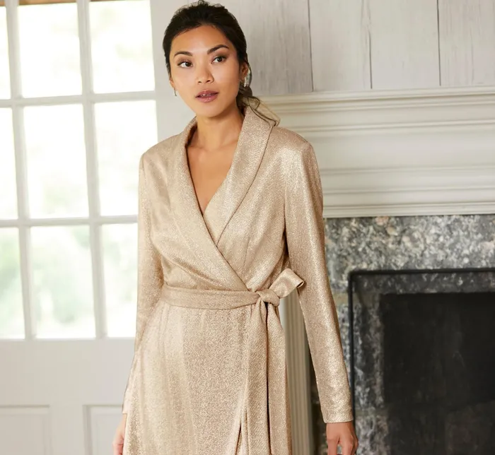 Adrianna Papell Metallic Jersey Short Wrap Tuxedo Dress In Gold Gold Women Short Dresses Adrianna Papell Metallic Jersey Short Wrap Tuxedo Dress In Gold Gold Women Short Dresses