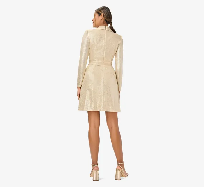 Adrianna Papell Metallic Jersey Short Wrap Tuxedo Dress In Gold Gold Women Short Dresses Adrianna Papell Metallic Jersey Short Wrap Tuxedo Dress In Gold Gold Women Short Dresses