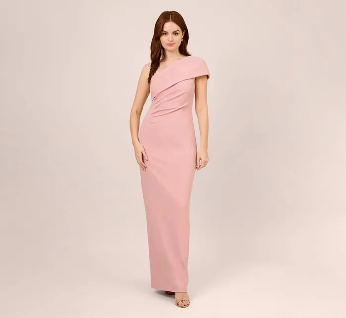 Adrianna Papell Metallic Knit OneShoulder Draped Long Column Gown In Rose Rose Women Long Dresses Adrianna Papell Metallic Knit OneShoulder Draped Long Column Gown In Rose Rose Women Long Dresses
