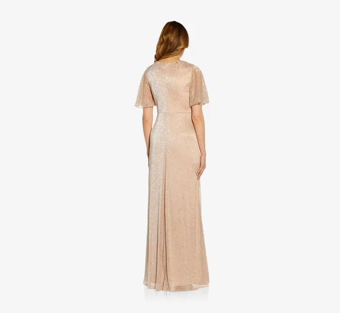 Adrianna Papell Metallic Mesh Draped Gown In Rose Gold Rose Gold Women Formal Dresses Adrianna Papell Metallic Mesh Draped Gown In Rose Gold Rose Gold Women Formal Dresses