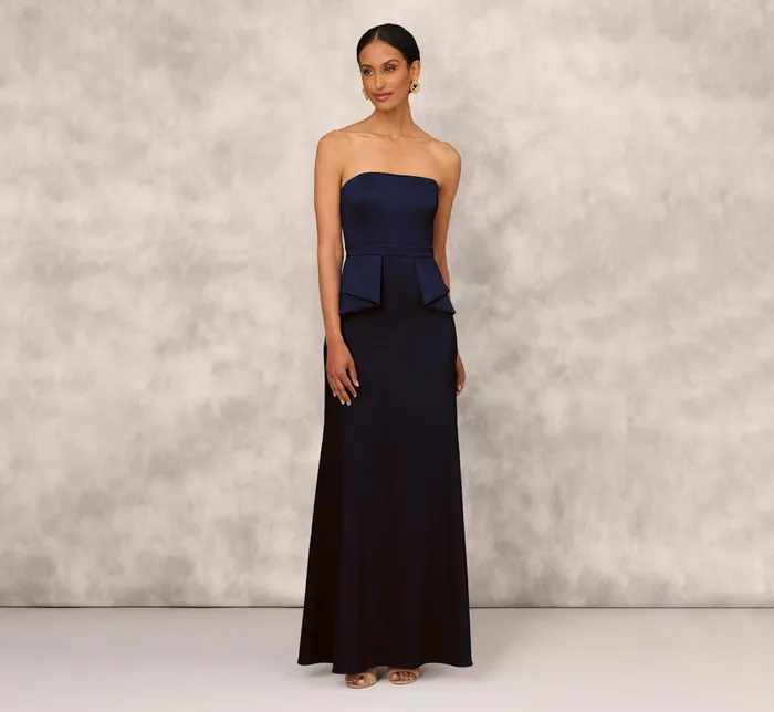 Adrianna Papell Mikado Strapless Gown With Peplum Sides In Navy Navy Women Day Dresses Adrianna Papell Mikado Strapless Gown With Peplum Sides In Navy Navy Women Day Dresses