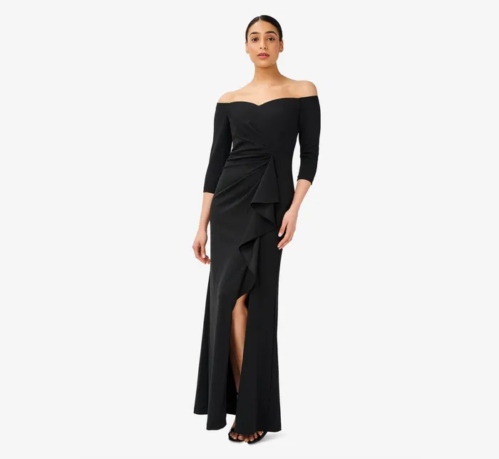 Adrianna Papell Off The Shoulder Dress With Cascading Ruffle Detail In Black Black Women Long Dresses Adrianna Papell Off The Shoulder Dress With Cascading Ruffle Detail In Black Black Women Long Dresses