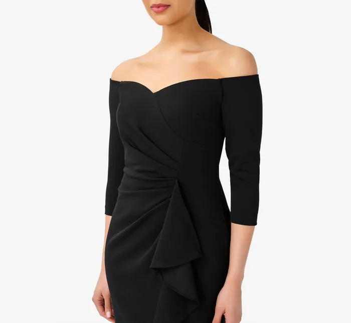Adrianna Papell Off The Shoulder Dress With Cascading Ruffle Detail In Black Black Women Long Dresses Adrianna Papell Off The Shoulder Dress With Cascading Ruffle Detail In Black Black Women Long Dresses