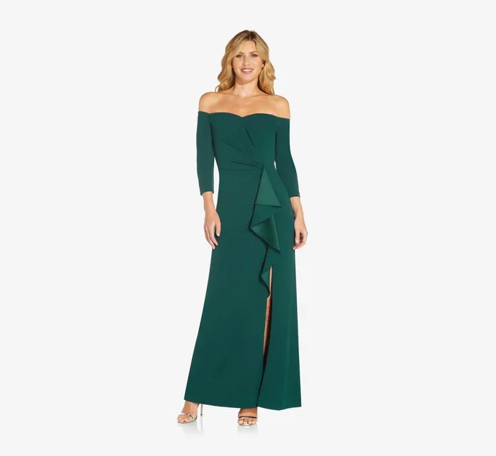 Adrianna Papell Off The Shoulder Dress With Cascading Ruffle Detail In Black Black Women Long Dresses Adrianna Papell Off The Shoulder Dress With Cascading Ruffle Detail In Black Black Women Long Dresses