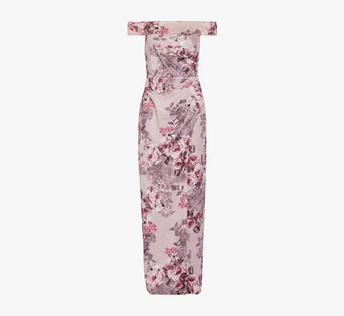 Adrianna Papell Off The Shoulder Matelasse Column Gown In Lilac Snow Lilac Snow Women Long Dresses Adrianna Papell Off The Shoulder Matelasse Column Gown In Lilac Snow Lilac Snow Women Long Dresses