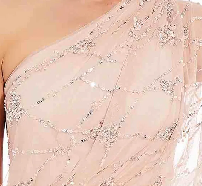 Adrianna Papell One Shoulder Beaded Gown In Blush Blush Women Long Dresses Adrianna Papell One Shoulder Beaded Gown In Blush Blush Women Long Dresses