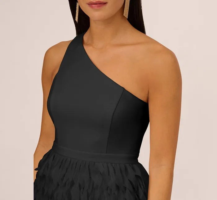 Adrianna Papell One Shoulder Cocktail Dress With Feather Chiffon Skirt In Black Black Women Cocktail Dresses Adrianna Papell One Shoulder Cocktail Dress With Feather Chiffon Skirt In Black Black Women Cocktail Dresses