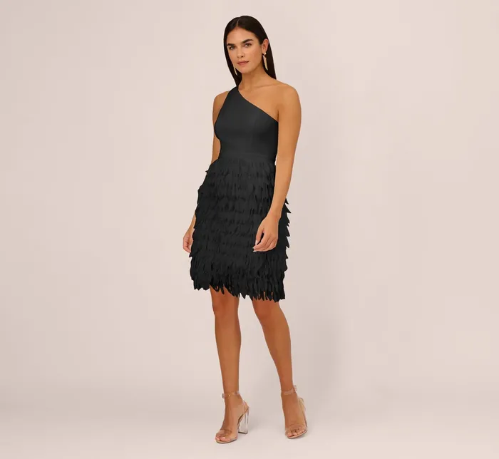 Adrianna Papell One Shoulder Cocktail Dress With Feather Chiffon Skirt In Black Black Women Cocktail Dresses Adrianna Papell One Shoulder Cocktail Dress With Feather Chiffon Skirt In Black Black Women Cocktail Dresses