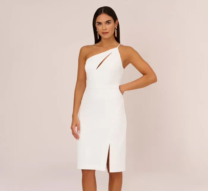 Adrianna Papell One Shoulder Crepe Dress With Cutout Neckline In Ivory Ivory Women Cocktail Dresses