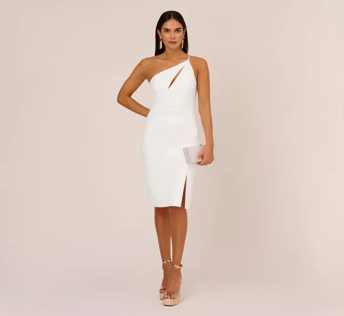 Adrianna Papell One Shoulder Crepe Dress With Cutout Neckline In Ivory Ivory Women Cocktail Dresses Adrianna Papell One Shoulder Crepe Dress With Cutout Neckline In Ivory Ivory Women Cocktail Dresses