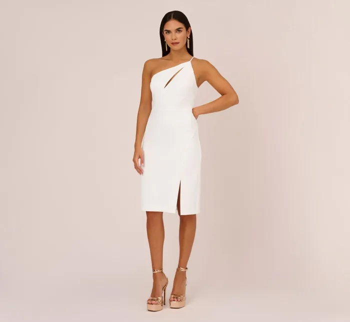 Adrianna Papell One Shoulder Crepe Dress With Cutout Neckline In Ivory Ivory Women Cocktail Dresses Adrianna Papell One Shoulder Crepe Dress With Cutout Neckline In Ivory Ivory Women Cocktail Dresses