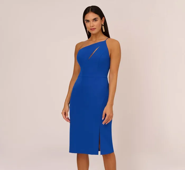 Adrianna Papell One Shoulder Crepe Dress With Cutout Neckline In Royal Sapphire Royal Sapphire Women Midi Dresses Adrianna Papell One Shoulder Crepe Dress With Cutout Neckline In Royal Sapphire Royal Sapphire Women Midi Dresses