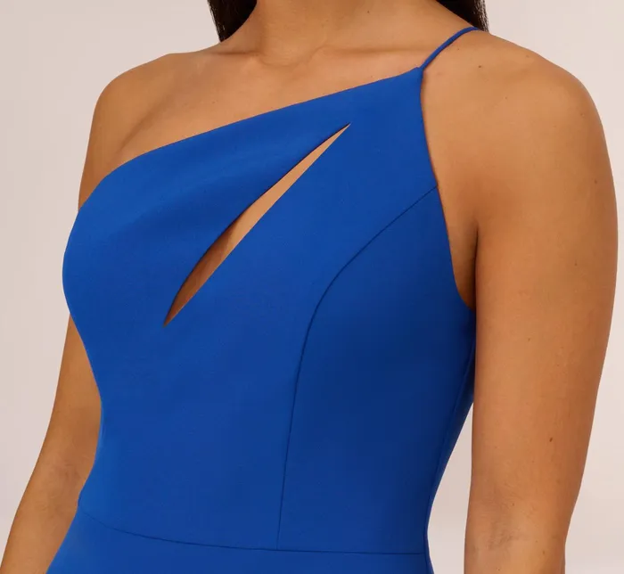 Adrianna Papell One Shoulder Crepe Dress With Cutout Neckline In Royal Sapphire Royal Sapphire Women Midi Dresses Adrianna Papell One Shoulder Crepe Dress With Cutout Neckline In Royal Sapphire Royal Sapphire Women Midi Dresses