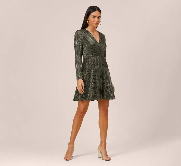 Adrianna Papell Pleated Foil Knit Short Cocktail Dress In Black Gold BlackGold Women Cocktail Dresses Adrianna Papell Pleated Foil Knit Short Cocktail Dress In Black Gold BlackGold Women Cocktail Dresses