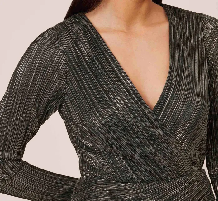 Adrianna Papell Pleated Foil Knit Short Cocktail Dress In Black Gold BlackGold Women Cocktail Dresses Adrianna Papell Pleated Foil Knit Short Cocktail Dress In Black Gold BlackGold Women Cocktail Dresses