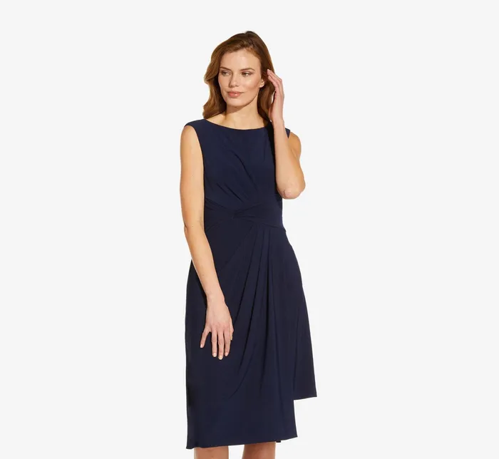 Adrianna Papell Plus Size Asymmetrical Draped Midi Dress In Midnight Midnight Women Day Dresses