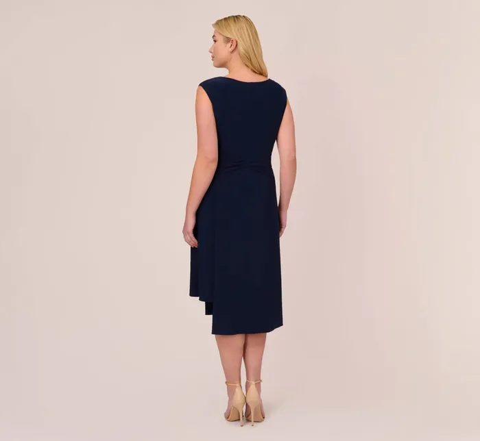 Adrianna Papell Plus Size Asymmetrical Draped Midi Dress In Midnight Midnight Women Day Dresses Adrianna Papell Plus Size Asymmetrical Draped Midi Dress In Midnight Midnight Women Day Dresses