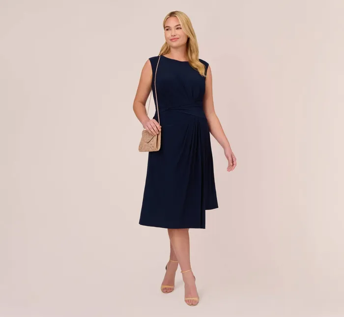 Adrianna Papell Plus Size Asymmetrical Draped Midi Dress In Midnight Midnight Women Day Dresses Adrianna Papell Plus Size Asymmetrical Draped Midi Dress In Midnight Midnight Women Day Dresses