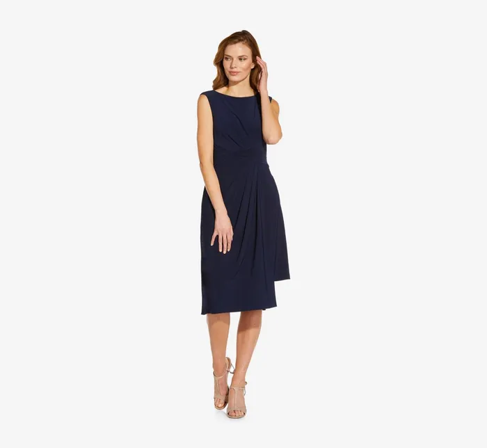 Adrianna Papell Plus Size Asymmetrical Draped Midi Dress In Midnight Midnight Women Day Dresses Adrianna Papell Plus Size Asymmetrical Draped Midi Dress In Midnight Midnight Women Day Dresses