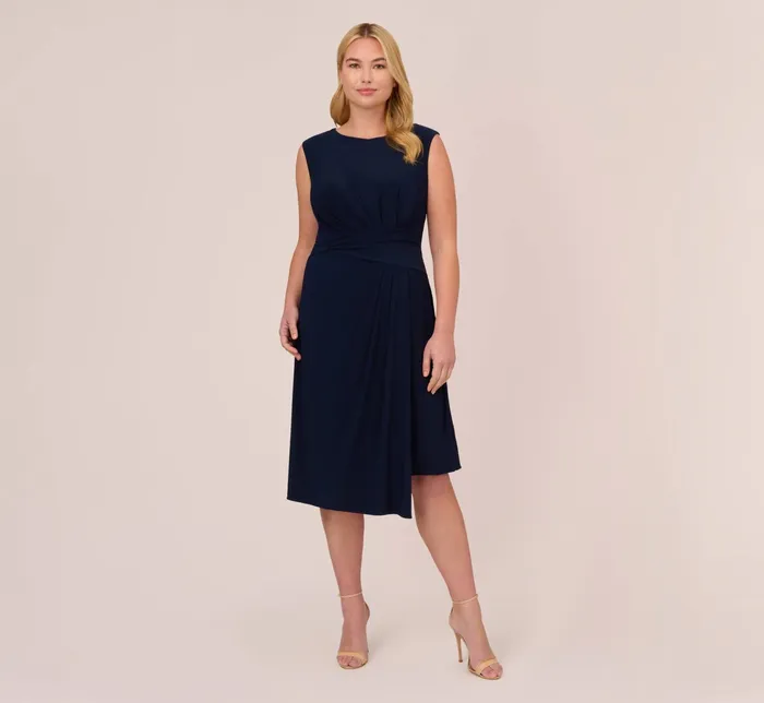 Adrianna Papell Plus Size Asymmetrical Draped Midi Dress In Midnight Midnight Women Day Dresses Adrianna Papell Plus Size Asymmetrical Draped Midi Dress In Midnight Midnight Women Day Dresses
