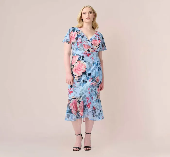 Adrianna Papell Plus Size Floral Faux Wrap Dress In Blue Multi Blue Multi Women Day Dresses Adrianna Papell Plus Size Floral Faux Wrap Dress In Blue Multi Blue Multi Women Day Dresses
