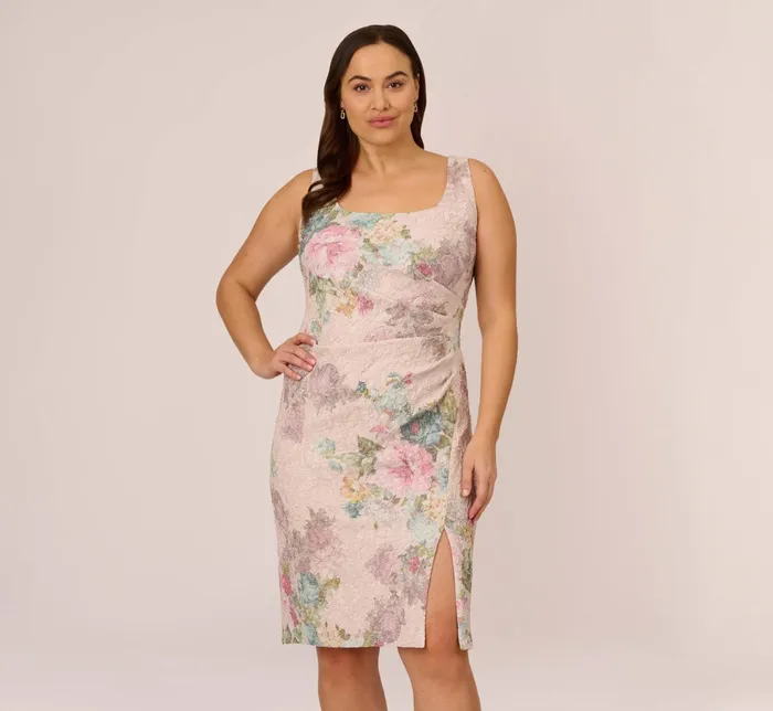 Adrianna Papell Plus Size Floral Matelasse Sheath Dress With Draped Details In Marble Multi Marble Multi Women Floral Dresses Adrianna Papell Plus Size Floral Matelasse Sheath Dress With Draped Details In Marble Multi Marble Multi Women Floral Dresses