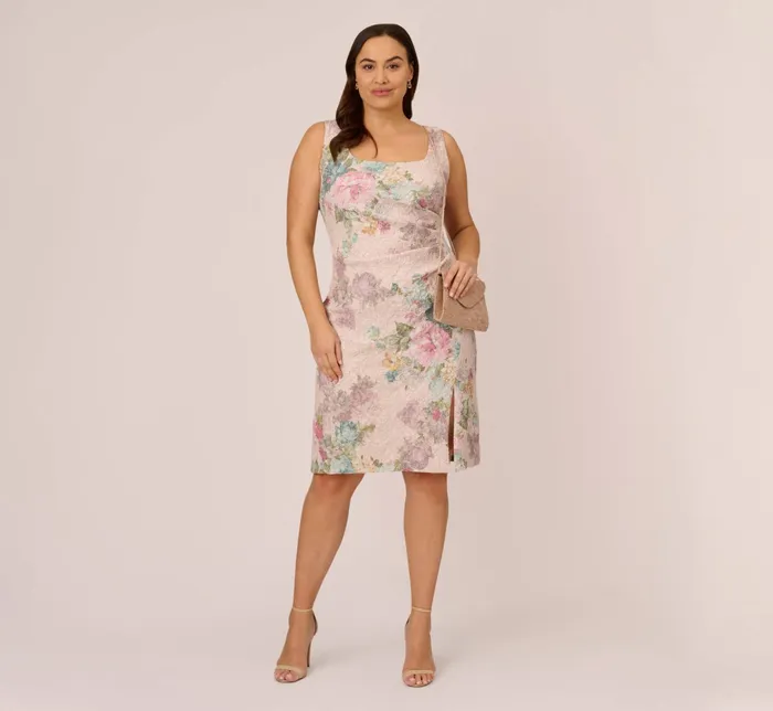 Adrianna Papell Plus Size Floral Matelasse Sheath Dress With Draped Details In Marble Multi Marble Multi Women Floral Dresses Adrianna Papell Plus Size Floral Matelasse Sheath Dress With Draped Details In Marble Multi Marble Multi Women Floral Dresses