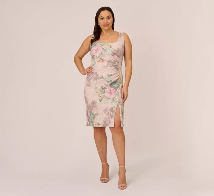 Adrianna Papell Plus Size Floral Matelasse Sheath Dress With Draped Details In Marble Multi Marble Multi Women Floral Dresses Adrianna Papell Plus Size Floral Matelasse Sheath Dress With Draped Details In Marble Multi Marble Multi Women Floral Dresses