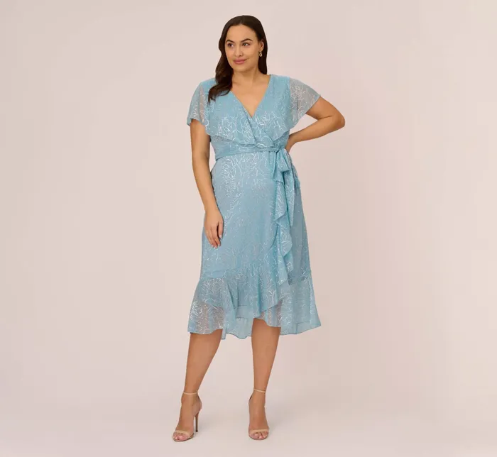 Adrianna Papell Plus Size Floral Metallic Stencil MidiLength Mermaid Dress With Capelet In Light Blue Light Blue Women Floral Dresses Adrianna Papell Plus Size Floral Metallic Stencil MidiLength Mermaid Dress With Capelet In Light Blue Light Blue Women Floral Dresses