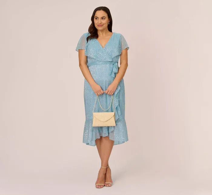 Adrianna Papell Plus Size Floral Metallic Stencil MidiLength Mermaid Dress With Capelet In Light Blue Light Blue Women Floral Dresses Adrianna Papell Plus Size Floral Metallic Stencil MidiLength Mermaid Dress With Capelet In Light Blue Light Blue Women Floral Dresses