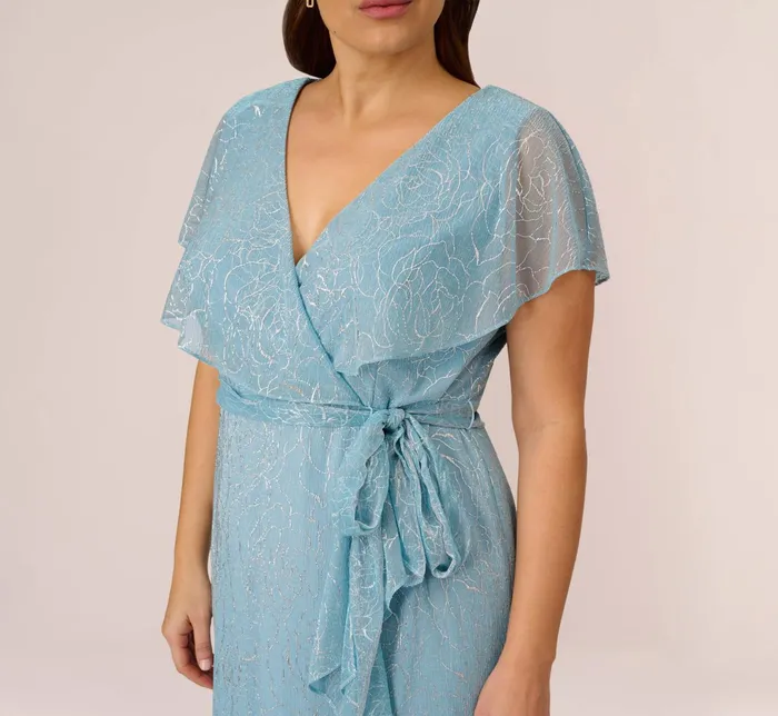 Adrianna Papell Plus Size Floral Metallic Stencil MidiLength Mermaid Dress With Capelet In Light Blue Light Blue Women Floral Dresses Adrianna Papell Plus Size Floral Metallic Stencil MidiLength Mermaid Dress With Capelet In Light Blue Light Blue Women Floral Dresses